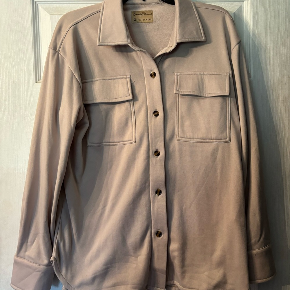 “Almond”color button up jacket, women’s small fits like women’s extra large!